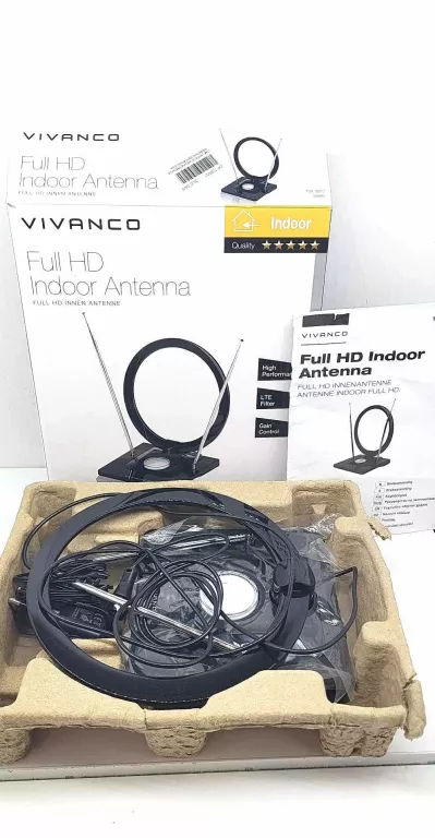 ANTENA WEWNĘTRZNA ZE WZMACNIACZEM POKOJOWA VIVANCO TVA 3050 DVB-T2 FILTR 5