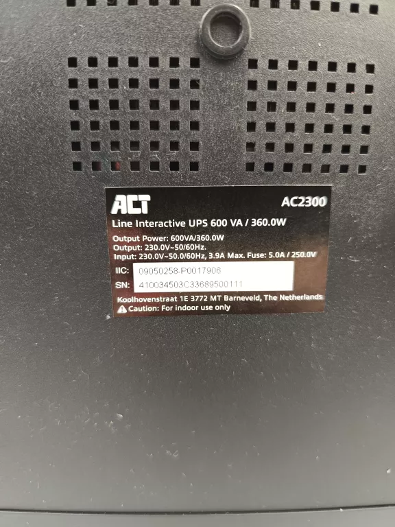 ACT BACK-UP ZASILACZ UPS LINE INTERACTIVE, AKUMULATOR 600 VA UPS POWER