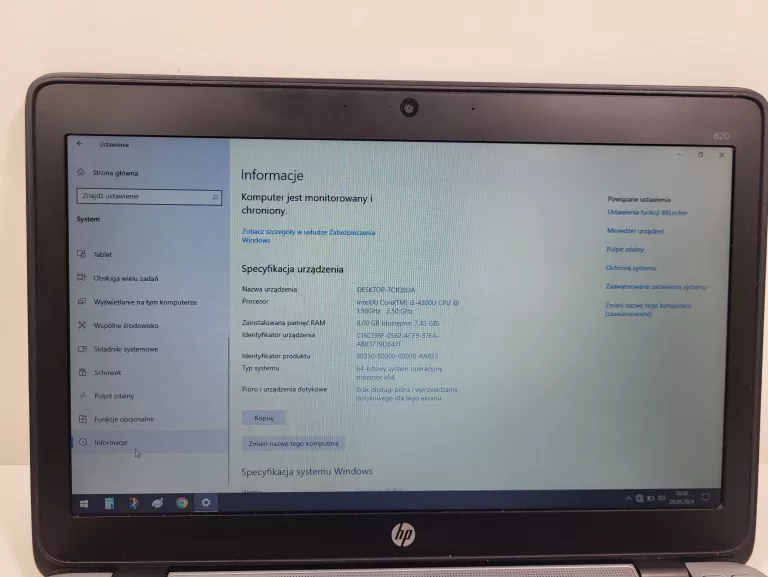 LAPTOP HP ELITEBOOK 820 G2 8/120GB I5-5300U WIN10 PRO + ZASILACZ OPIS!