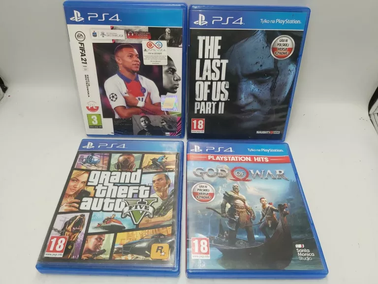 ZESTAW 4 GIER NA PS4 FIFA 21, GTA V, THE LAST OF US II, GOD OF WAR