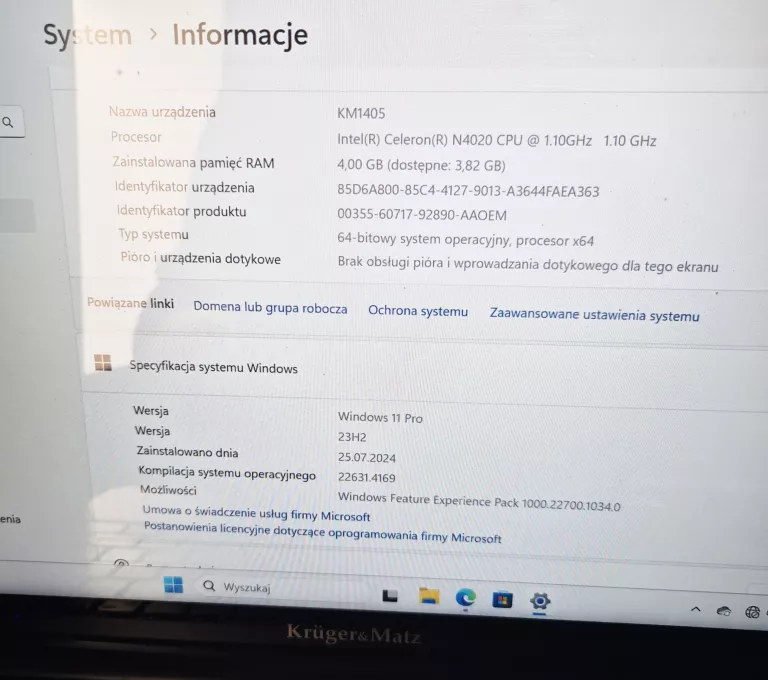 LAPTOP KRUGER&MATZ EXPLORE 1405 14,1 " INTEL CELERON N 4 GB / 128 GB SZARY