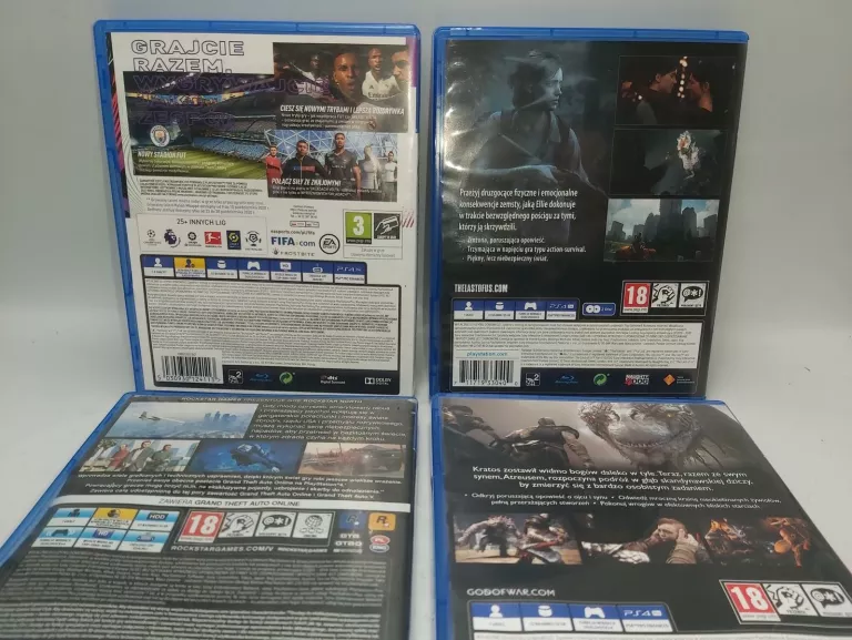 ZESTAW 4 GIER NA PS4 FIFA 21, GTA V, THE LAST OF US II, GOD OF WAR
