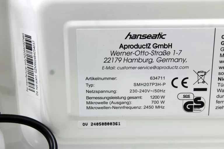 KUCHENKA MIKROFALOWA HANSEATIC 634711 USZKODZONA