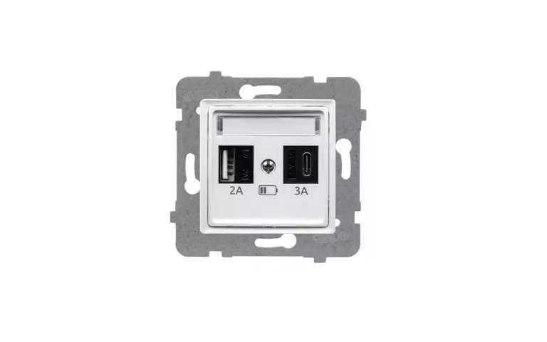 GNIAZDO USB, USB-C ŚCIENNE POLMARK BIAŁY - SZYBKIE ŁADOWANIE