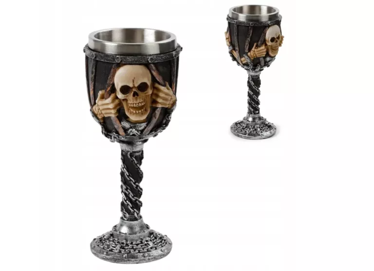 ZAKLĘTY KIELICH KUBEK PUCHAR METALOWY CZASZKA Z ŁAŃCUCHAMI PUCKATOR 200 ML