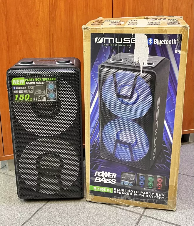 GŁOŚNIK PODŚWIETLANY LED PRZENOŚNY BLUETOOTH PARTY BOX MUSE M-1805 DJ