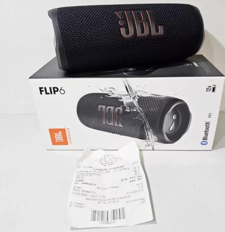 GŁOŚNIK PRZENOŚNY JBL FLIP 6 CZARNY BLUETOOTH -IDEALNY STAN-