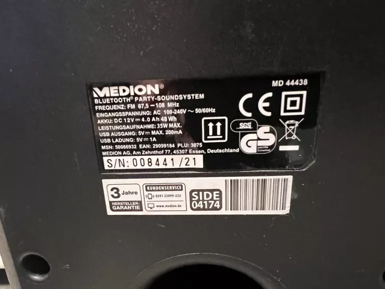GŁOŚNIK PRZENOŚNY BLUETOOTH BEZPRZEWODOWY LED MD44438