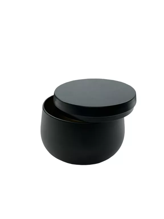 24SZT PUSZKA DO ŚWIEC CZARNA 8,7X5,6CM 45G METALOWA Z POKRYWKĄ