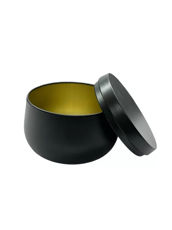 24SZT PUSZKA DO ŚWIEC CZARNA 8,7X5,6CM 45G METALOWA Z POKRYWKĄ