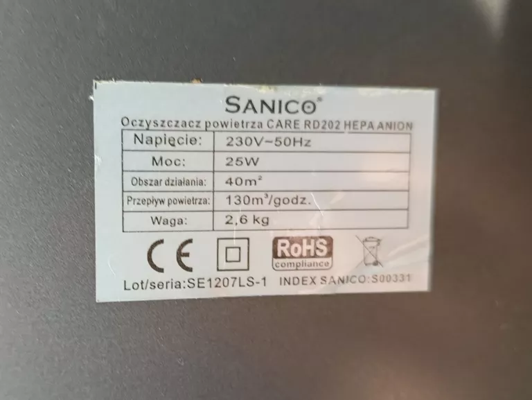 SANICO OCZYSZCZACZ POWIETRZA CARE RD202