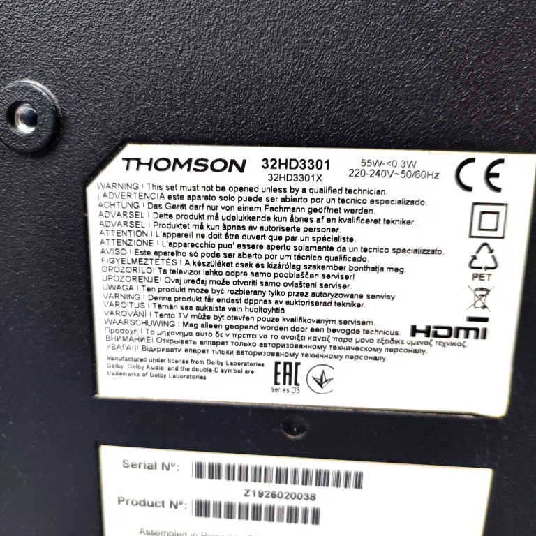 TELEWIZOR THOMSON 32HD3301 + PILOT
