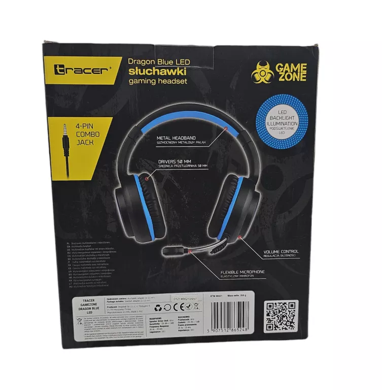 SŁUCHAWKI Z MIKROFONEM TRACER GAMEZONE DRAGON BLUE LED