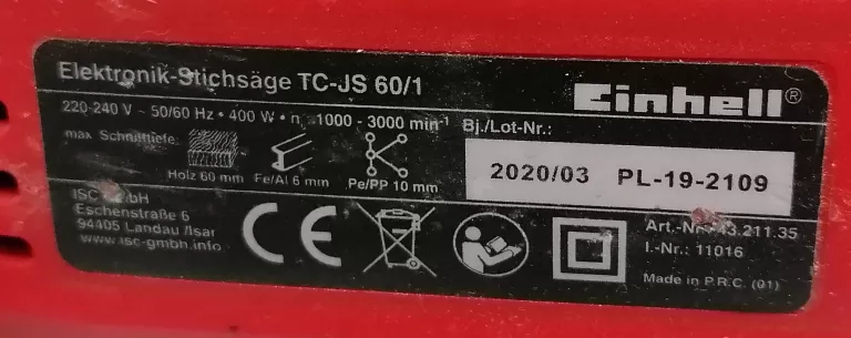 WYRZYNARKA EINHELL TC-JS 60/1