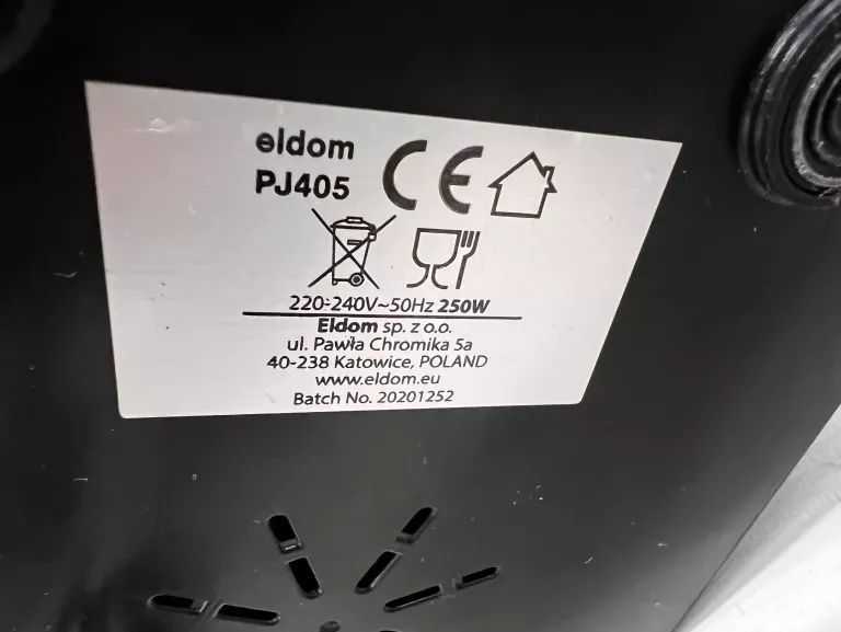 WYCISKARKA WOLNOBOROTOWA ELDOM PJ405 KOMPLET