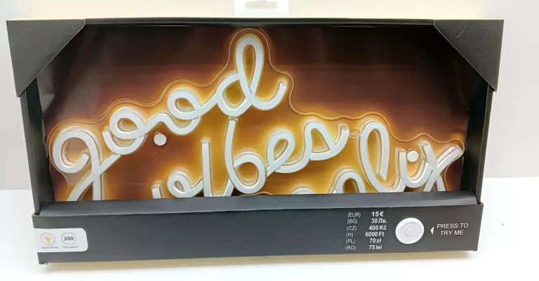 NAPIS LED GOOD VIBES ONLY 41X21CM BARWA BIAŁA CIEPLA