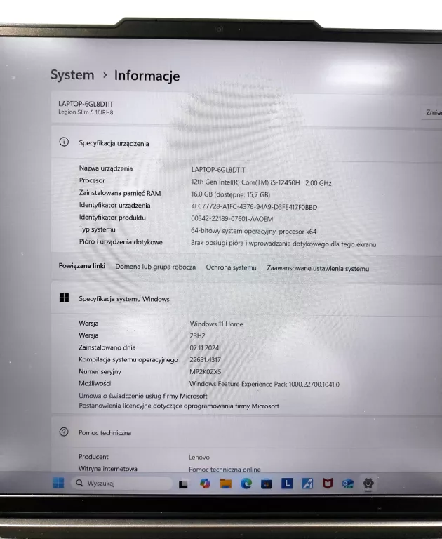 LAPTOP LENOVO LEGION SLIM 5 16IRH8 16 " INTEL CORE I5 16/512 GB