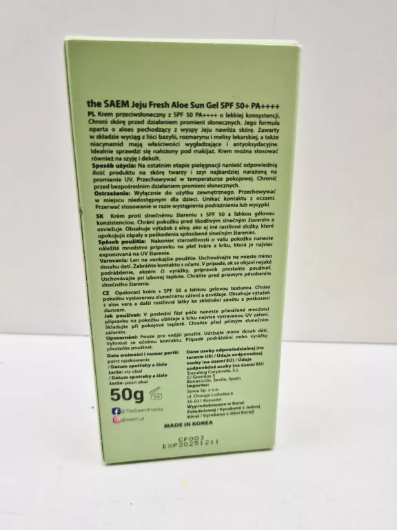 ŻEL DO OPALANIA THE SAEM JEJU FRESH ALOE 50 SPF 50 ML