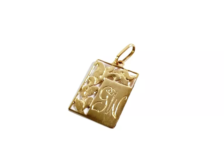 ZŁOTA PROSTOKĄTNA ZAWIESZKA BLASZKA INICJAŁY 585 3.0G 1.5 X 2 CM