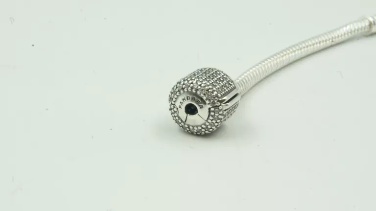 SREBRNA BRANSOLETKA PANDORA WALEC Z CYRKONIAMI 18CM 13,77G NIENOSZONA