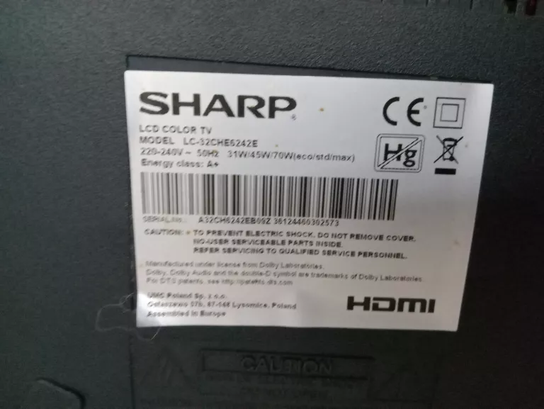 TELEWIZOR SHARP LC-32CHE6242E BEZ PILOTA