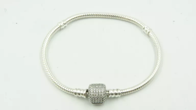 SREBRNA BRANSOLETKA PANDORA WALEC Z CYRKONIAMI 18CM 13,77G NIENOSZONA