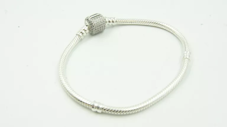 SREBRNA BRANSOLETKA PANDORA WALEC Z CYRKONIAMI 18CM 13,77G NIENOSZONA