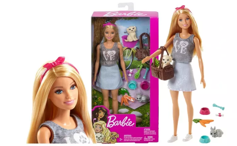 LALKA BARBIE OPIEKUNKA ZWIERZĄT PIESEK AKCESORIA