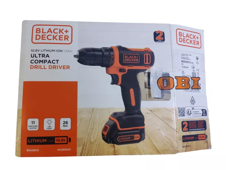 WKRĘTARKA BLACK + DECKER BDCDD12 + BATERIA 1.5AH 10.8V + PUDEŁKO