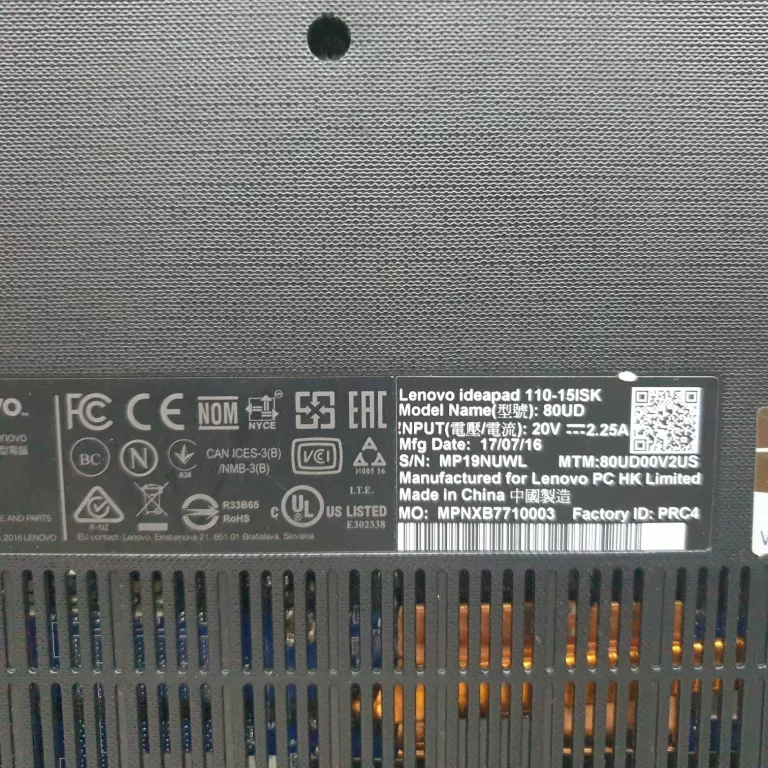 LAPTOP LENOVO IDEAPAD 110-15IBR 256/4 GB WIN 10 HOME