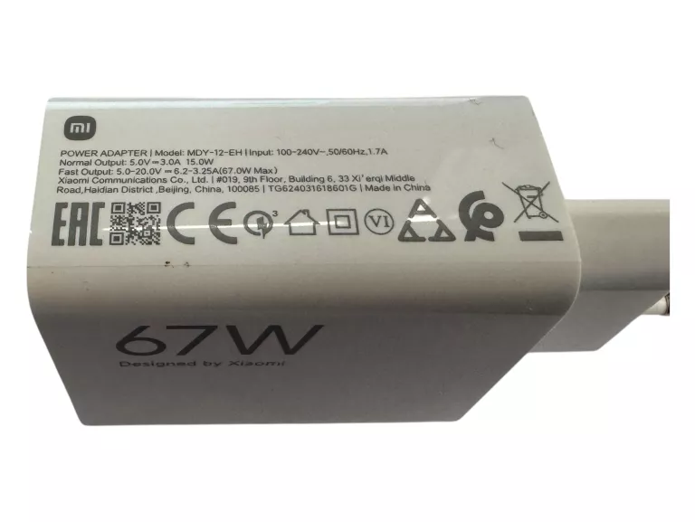 ORYGINALNA ŁADOWARKA SIECIOWA XIAOMI MDY-12-EH 67W QC 3.0 + KABEL USB-C