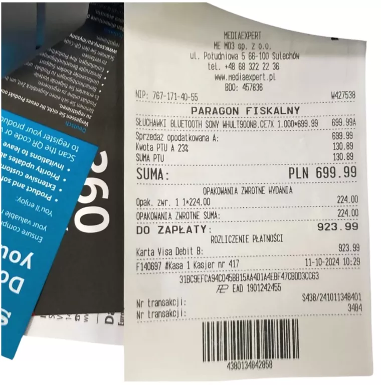 SŁUCHAWKI BEZPRZEWODOWE SONY ULT WEAR WH-ULT900NB BT 5.2 - GWARANCJA !!!