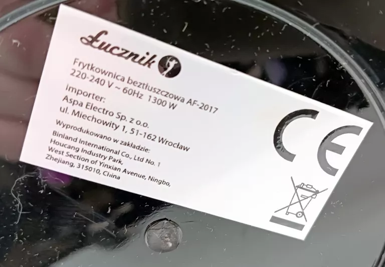 FRYTKOWNICA BEZTŁUSZCZOWA ŁUCZNIK AF-2017 CZARNA