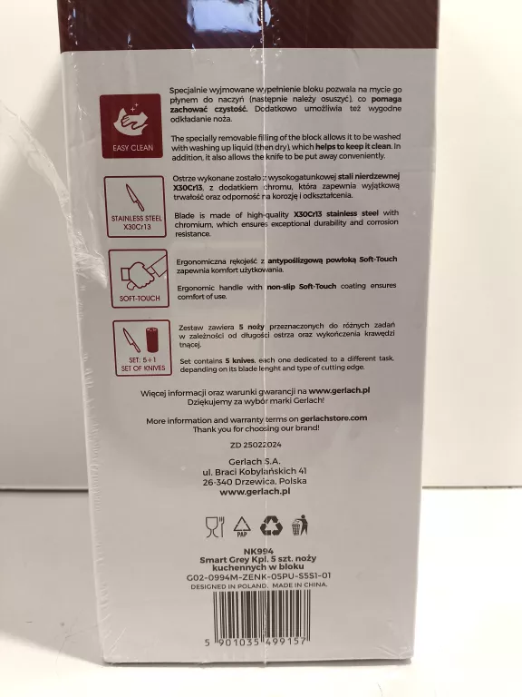 KOMPLET NOŻY KUCHENNYCH GERLACH W STOJAKU NK994 SMART GREY