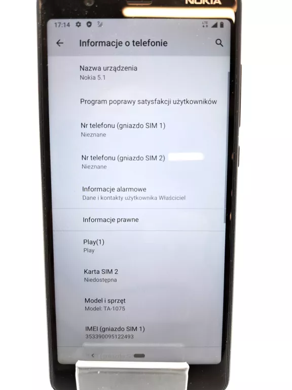 SMARTFON NOKIA 5.1 2 GB / 16 GB 4G (LTE) NIEBIESKI