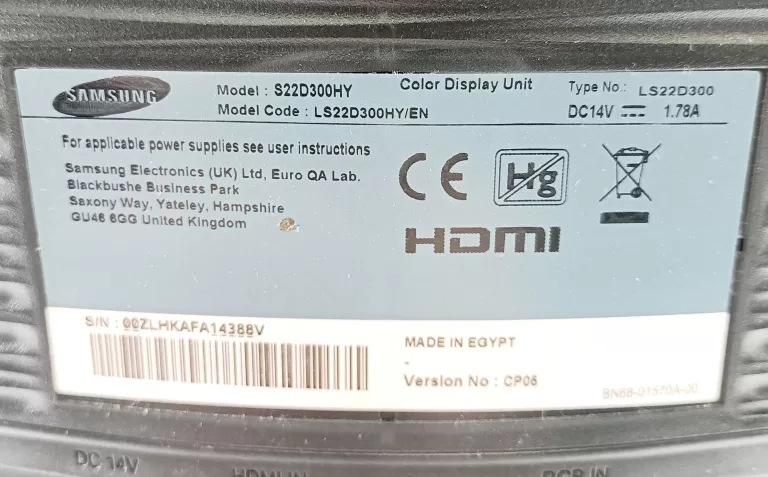 MONITOR SAMSUNG S22D300HY 22'' LED HMDI