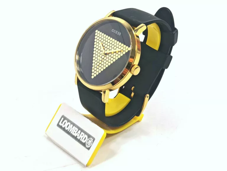 MODNY ZEGAREK GUESS W1161G1 WIECZOROWY CZARNO-ZŁOTY Z LOGO - NA PASKU