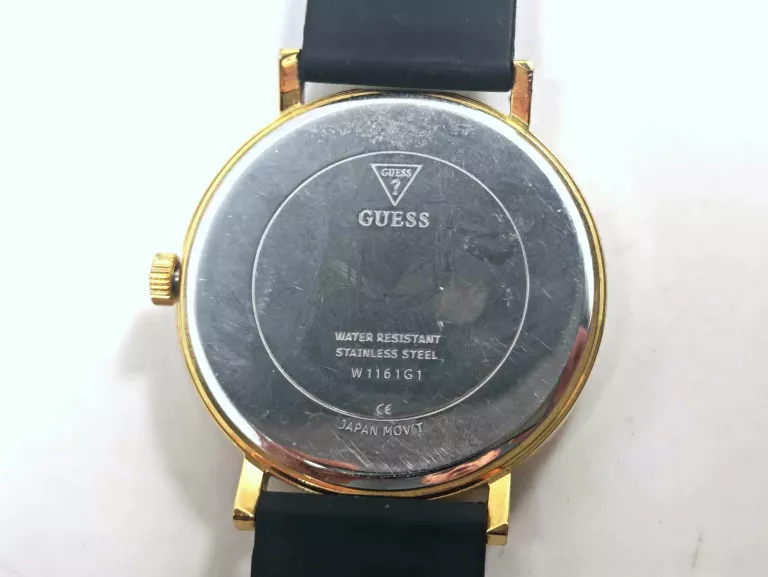 MODNY ZEGAREK GUESS W1161G1 WIECZOROWY CZARNO-ZŁOTY Z LOGO - NA PASKU