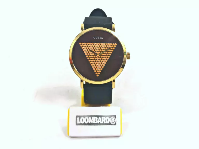 MODNY ZEGAREK GUESS W1161G1 WIECZOROWY CZARNO-ZŁOTY Z LOGO - NA PASKU