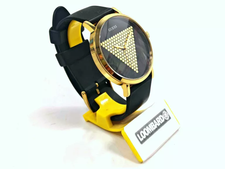 MODNY ZEGAREK GUESS W1161G1 WIECZOROWY CZARNO-ZŁOTY Z LOGO - NA PASKU