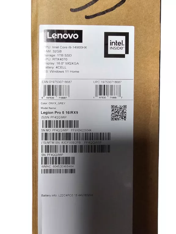 LENOVO LEGION PRO 516 I914900HX/32GB/1TB RTX4070 GW KOMPUTRONIK