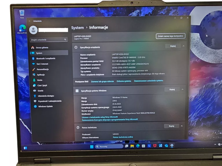 LENOVO LEGION PRO 516 I914900HX/32GB/1TB RTX4070 GW KOMPUTRONIK