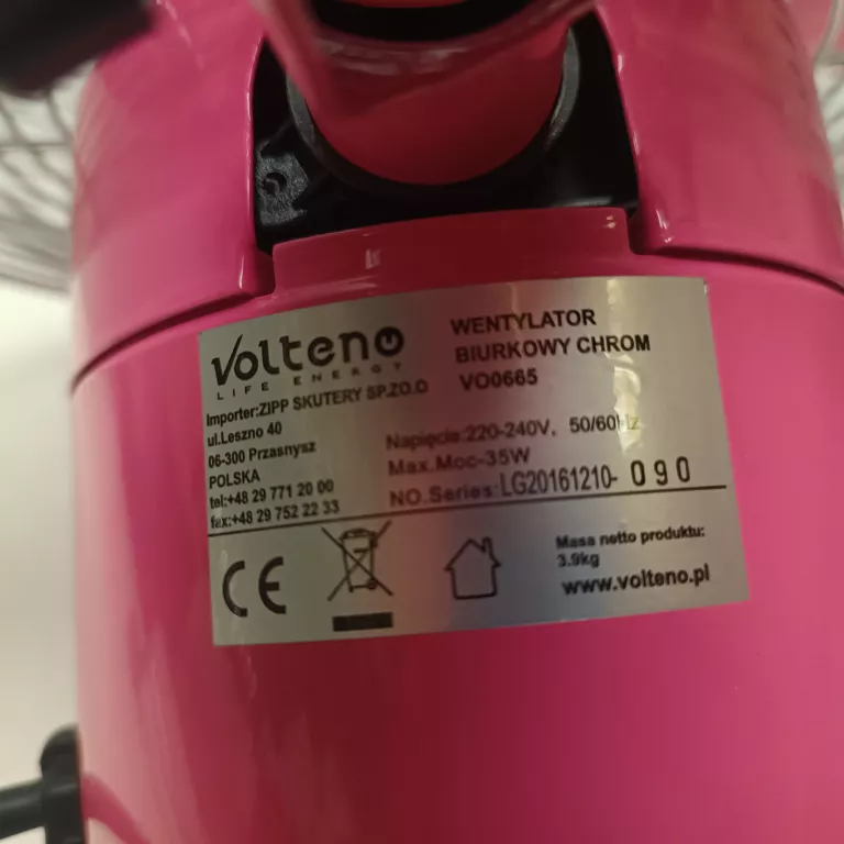 WENTYLATOR BIURKOWY VOLTENO VO0665 CHROM RÓŻOWY