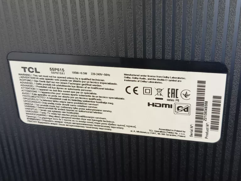 TELEWIZOR TCL 55 55P615
