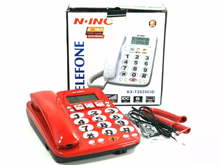 N.INC TELEFON STACJONARNY DLA SENIORA KX-T2035CID CZERWONY