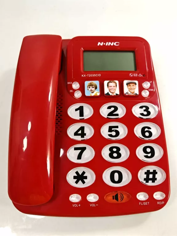 N.INC TELEFON STACJONARNY DLA SENIORA KX-T2035CID CZERWONY