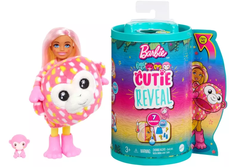 BARBIE CUTIE REVEAL LALKA CHELSEA JUNGLE MAŁPKA HKR14