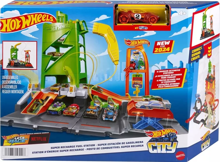 HOT WHEELS CITY LET'S RACE ZESTAW SUPER STACJA ŁADOWANIA AUT + 1 AUTKO