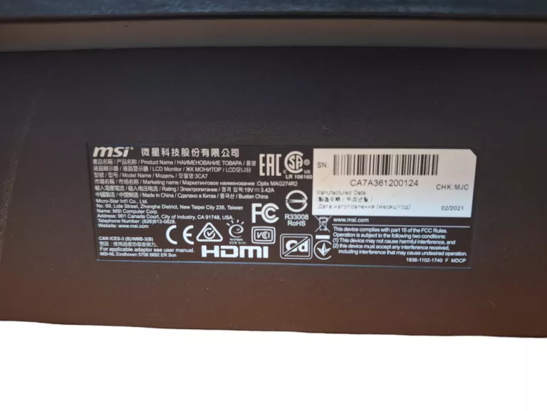 MONITOR LED MSI MAG274R2 27 " 1920 X 1080 PX IPS / PLS