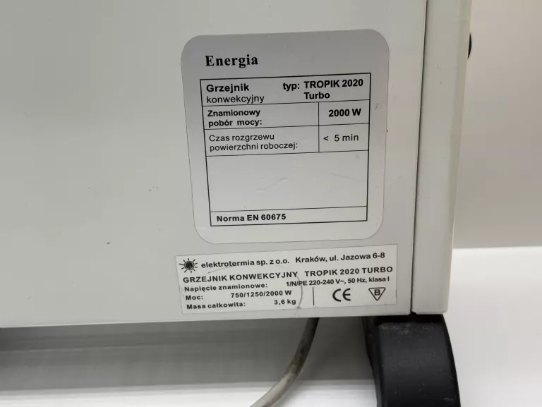 GRZEJNIK ELEKTRYCZNY KONWEKCYJNY TROPIK 2020 TURBO